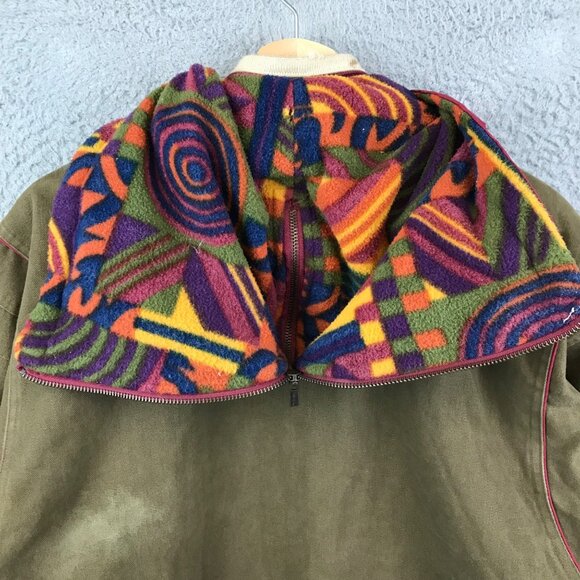 STARTER VINTAGAE‎ 90's Aztec Hood Rugged Forrest Green Thick Jacket Small - Picture 14 of 16